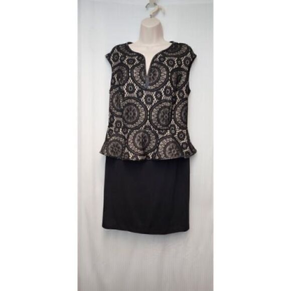 Enfocus Black Floral Lace Panel Back Zipper Sleeveless Stretch Peplum Dr… - Picture 6 of 7